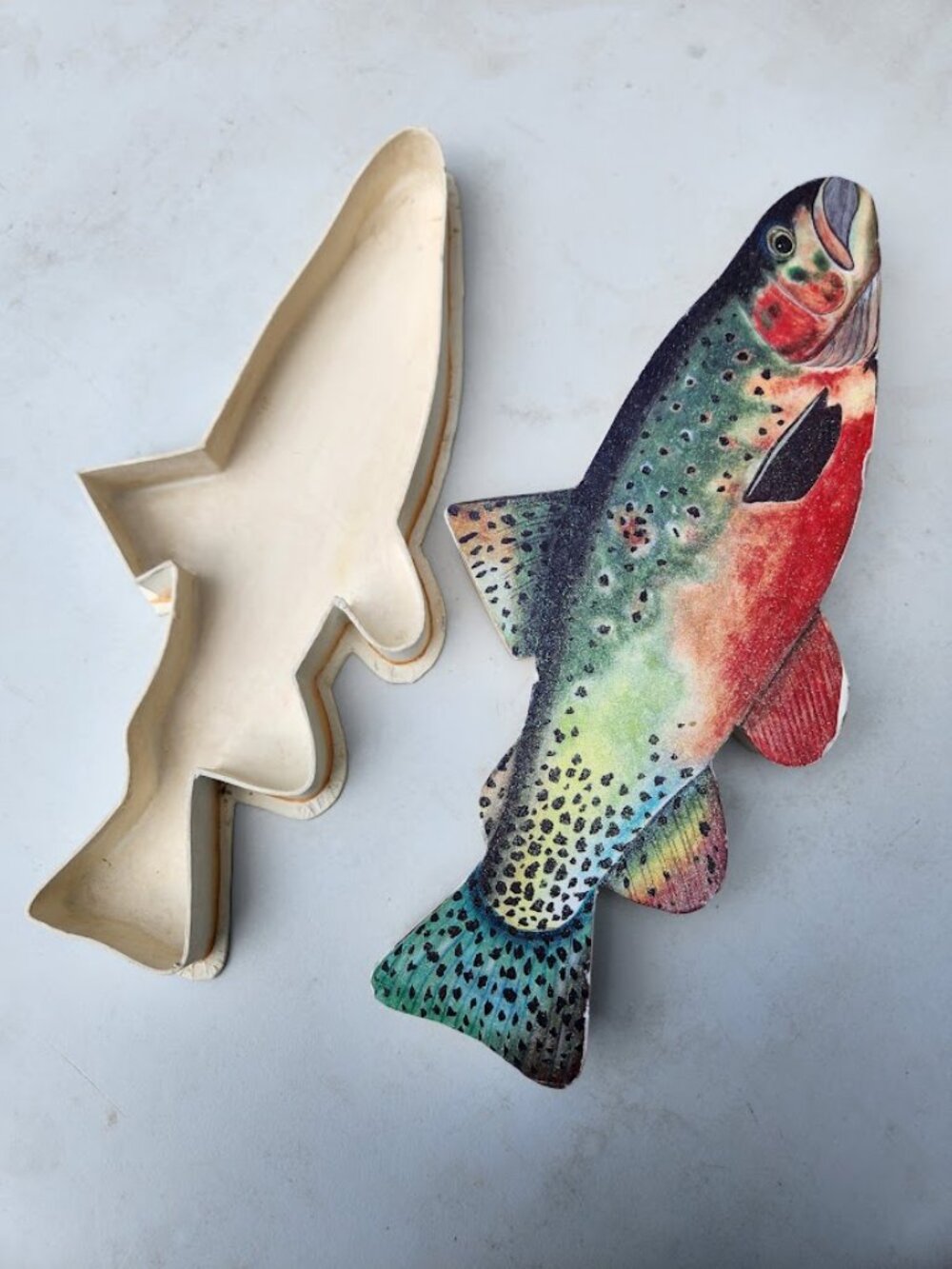 Rainbow Trout Salmon Fish Shaped Trinket Storage Gift Box Decor Fisherman Fishin